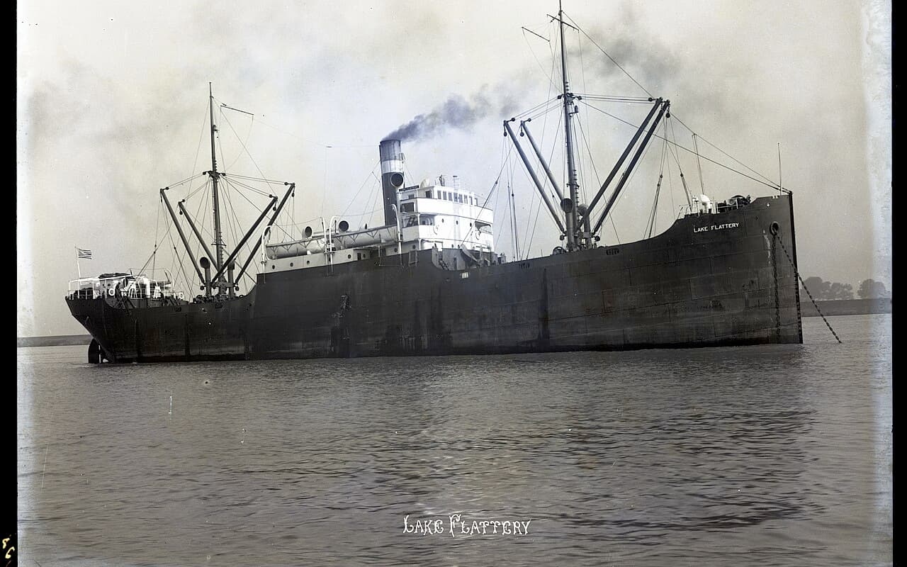 Historic photograph of Lake Flattery, later renamed Caribsea, at anchor.